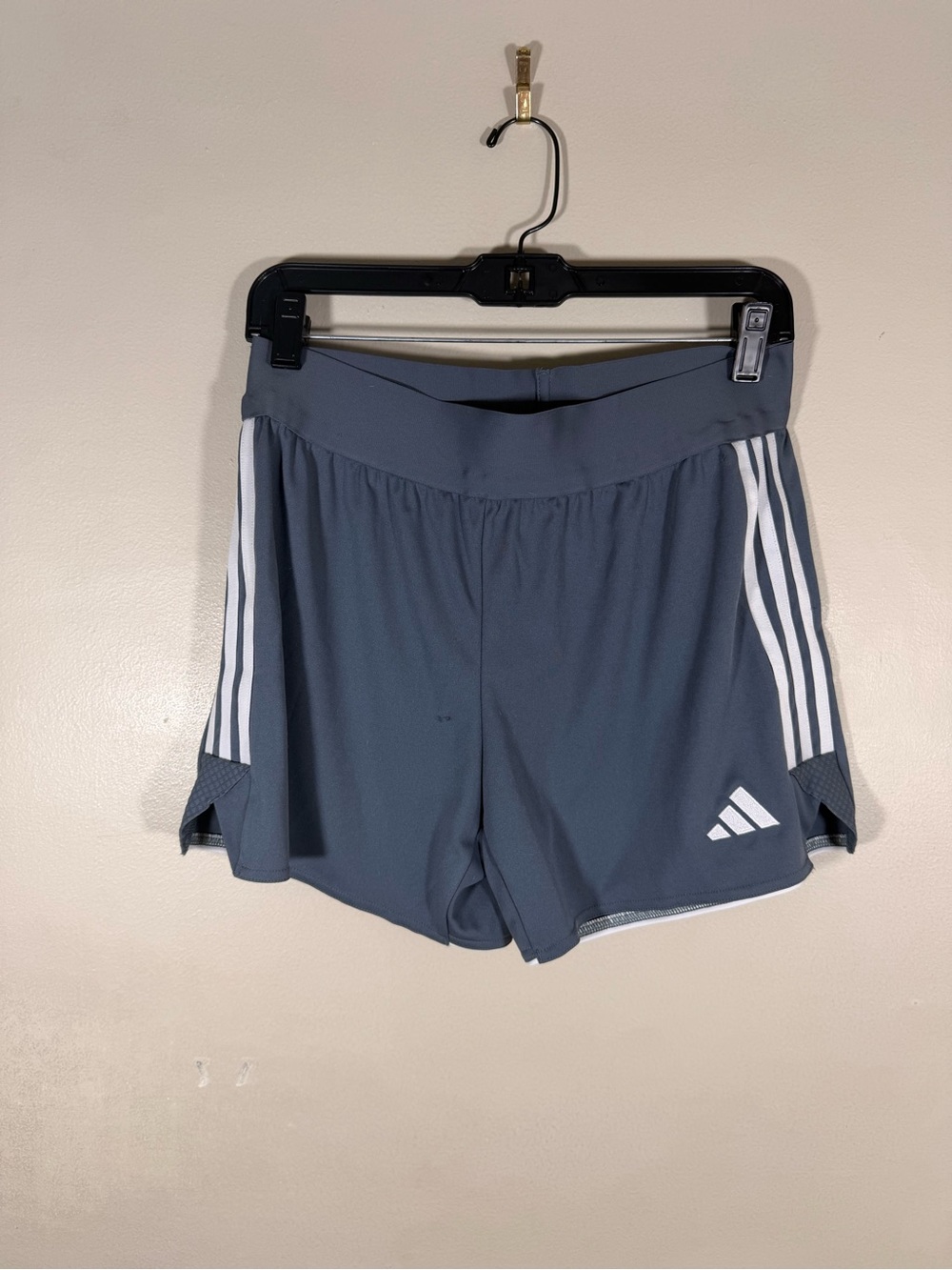 adidas Women's Slate Gray Athletic Shorts with White Stripes
